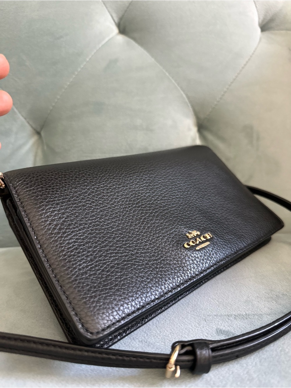 Coach Black Pebbled Leather Crossbody Wallet with Gold Logo - Picture 4 of 17